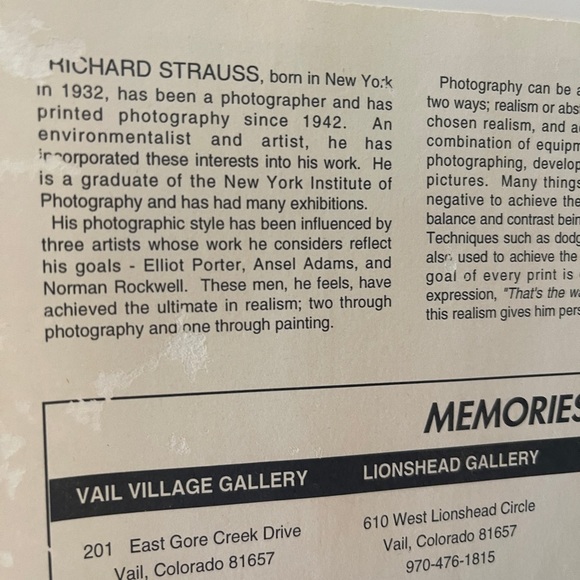 Vtg original signed Richard Strauss Signed Photograph Photography Vail Co Art - Picture 7 of 17